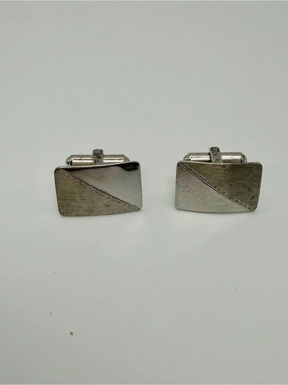 Vintage Mid Century Sterling Silver Rectangular Cufflinks Textured Pattern